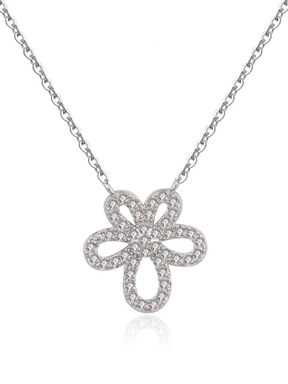 CZ Flower Necklace-Silver